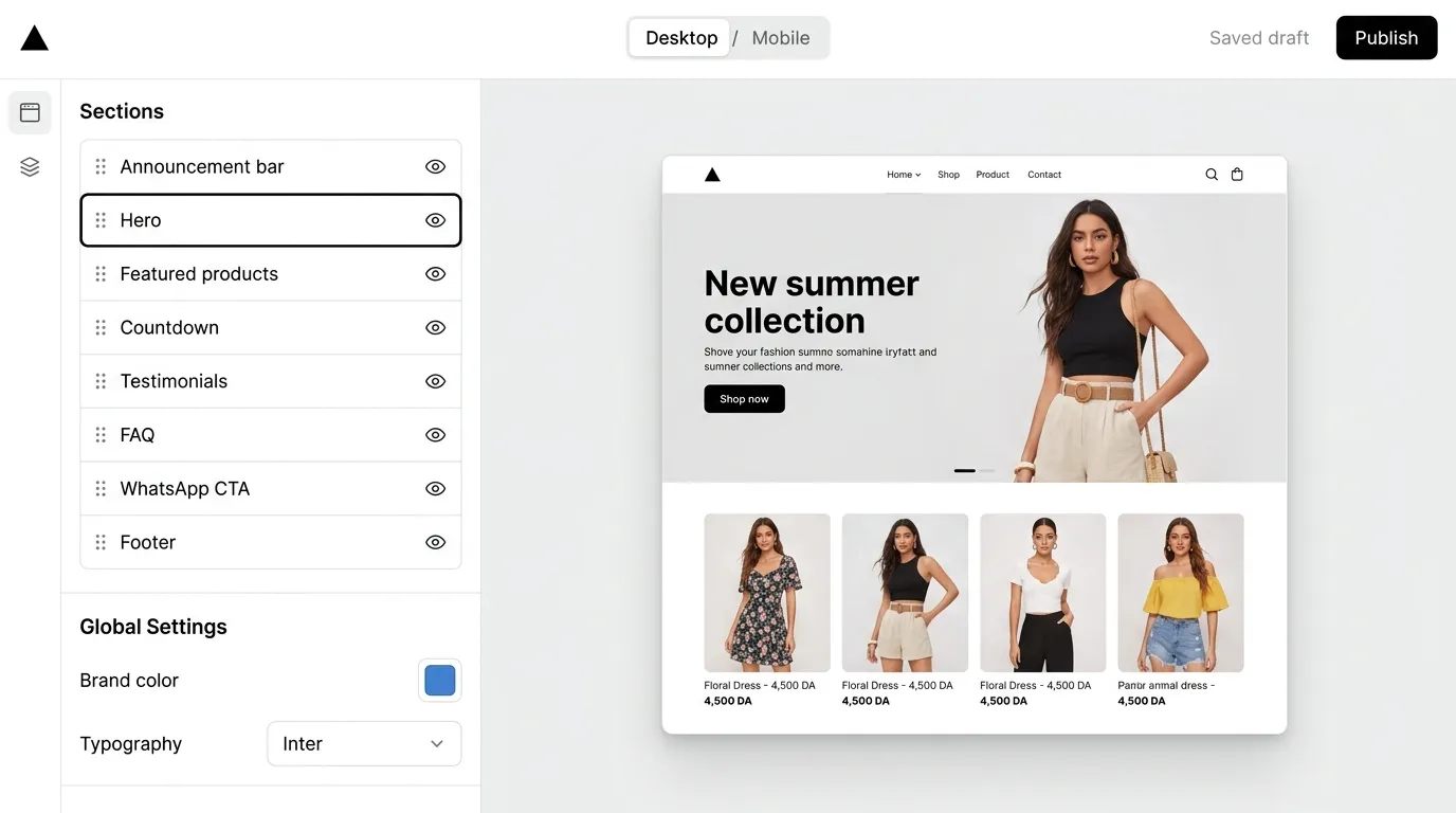 Kllix drag-and-drop store builder with a live storefront preview